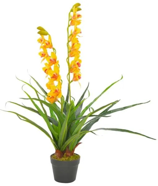 VidaXL Plantă artificială orhidee cu ghiveci, galben, 90 cm