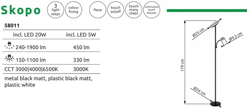 Lampa de podea LED CCT si reader LED SKOPO