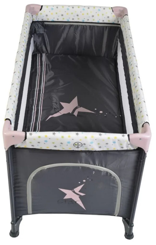 Patut pliant transformabil in tarc copii NOVOKIDS™ Little Star NEST, 60X120 cm, 2 Niveluri, Pliabil, Cu geanta transport inclusa, Fermoar acces