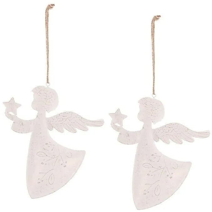 Decorație de Crăciun suspendată Înger 2 bucăți, metal, alb
