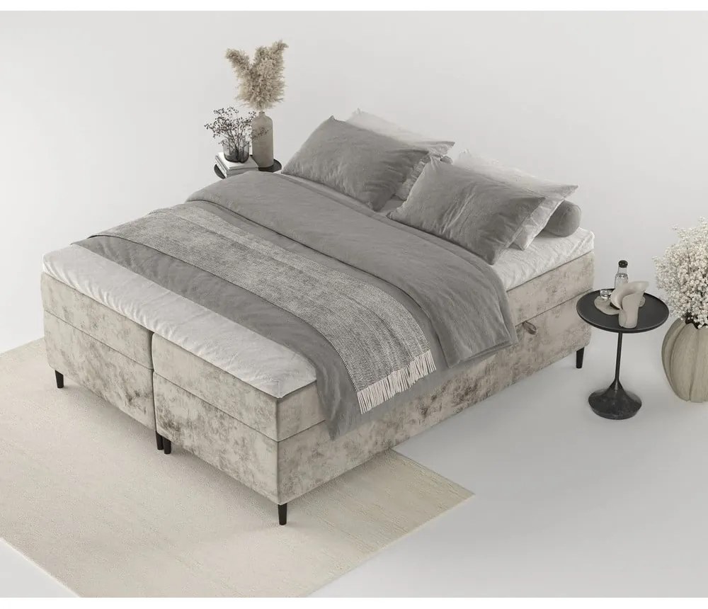 Pat boxspring maro deschis cu spațiu de depozitare 200x200 cm Araya – Maison de Rêve