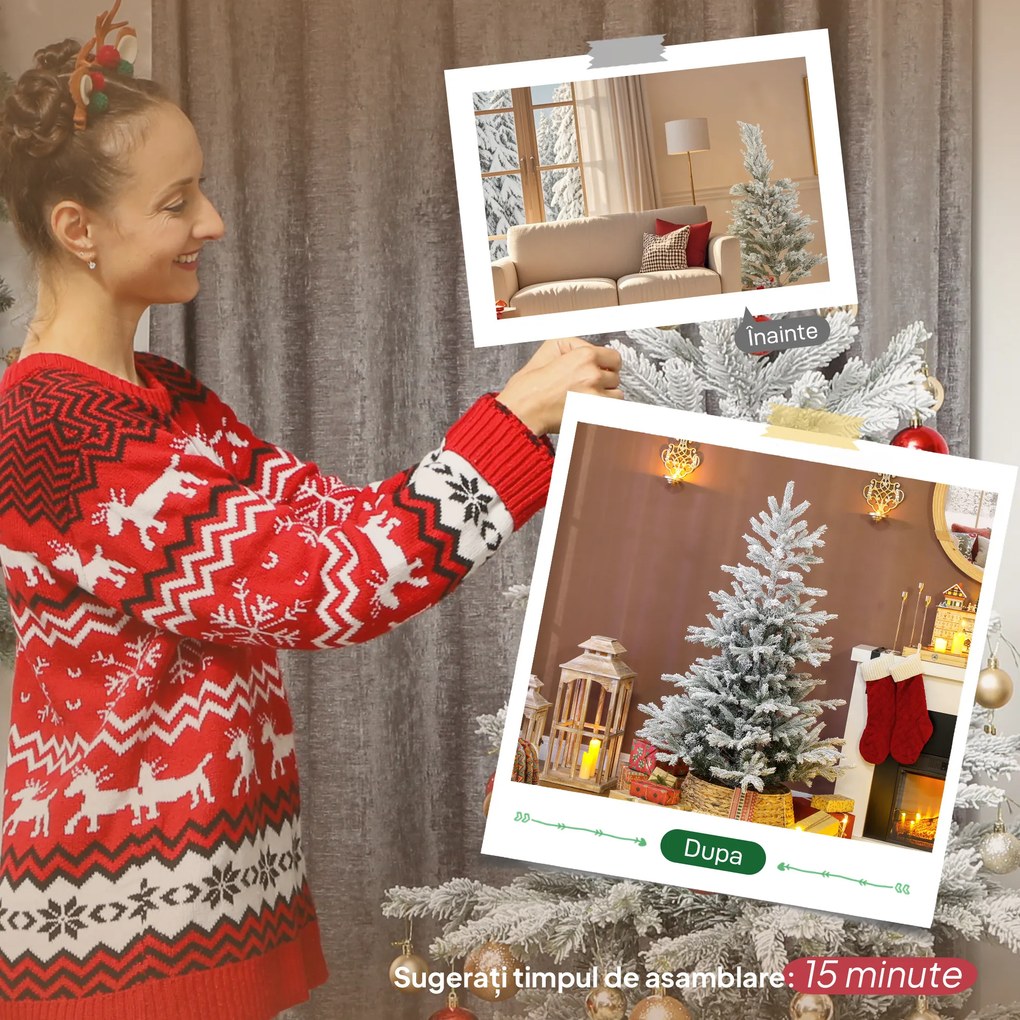 HOMCOM Pom de Crăciun înzăpezit 150 cm cu Bază Metalică Pliabilă | Aosom Romania