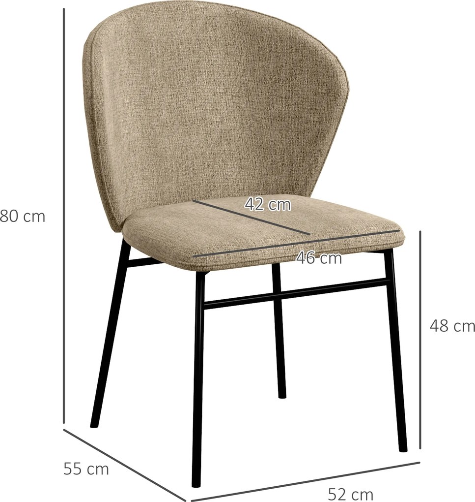 HOMCOM Scaun de masă, Design contemporan și elegant, Material textil cu efect de in, Oțel, 52 x 55 x 80 cm,  Maro deschis | Aosom Romania
