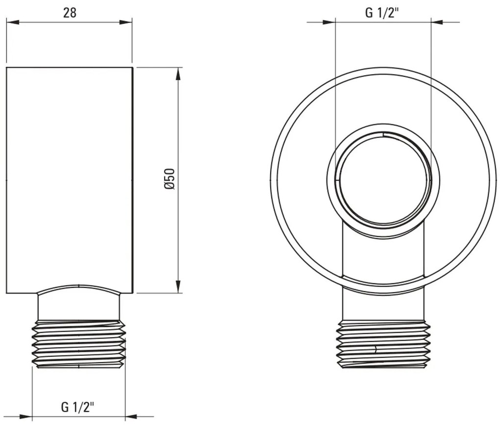Racord unghiular rotund, pentru furtun de dus, 50x28 mm, alb, Deante Cascada Alb