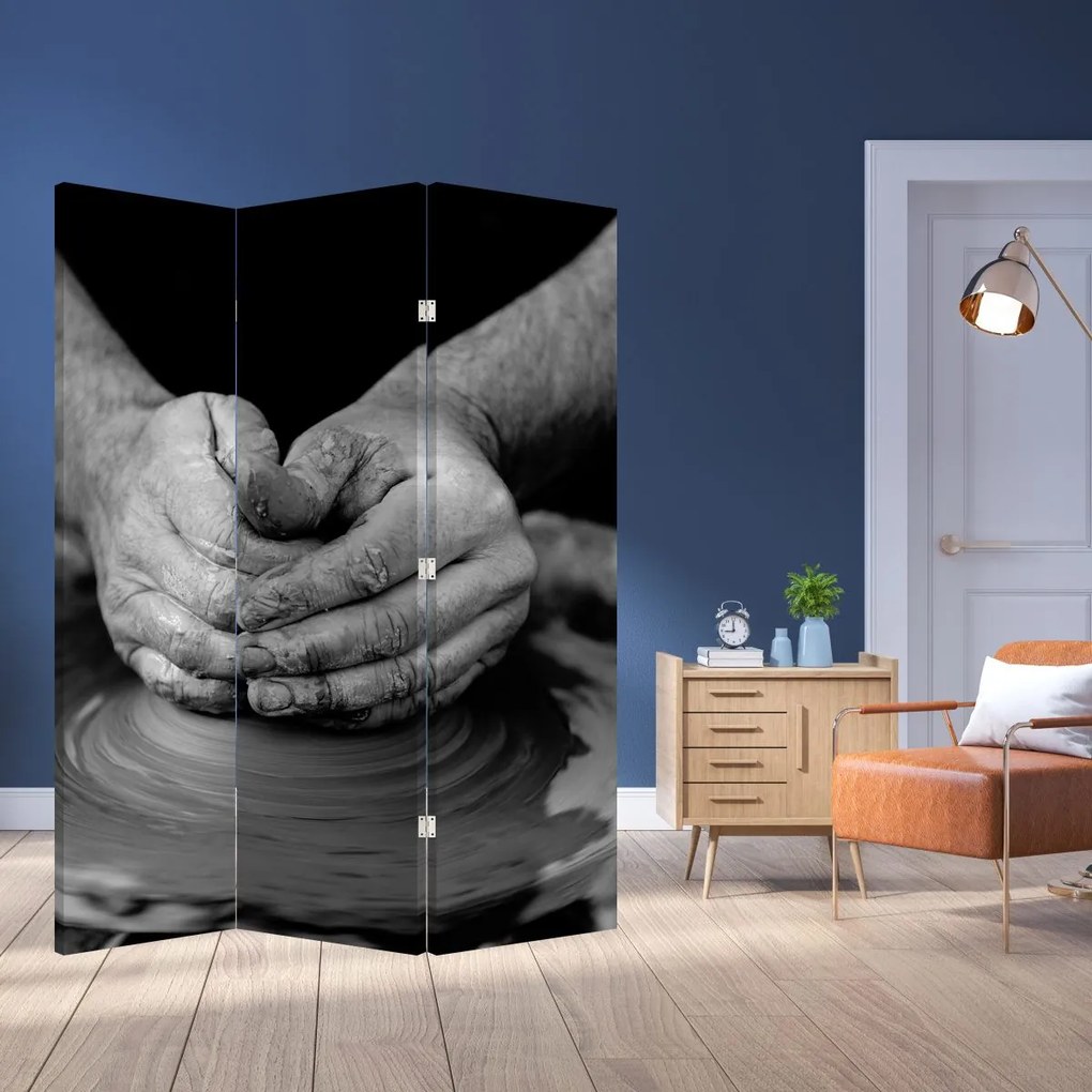 Paravan alb negru - Producția de ceramică (126x170 cm)