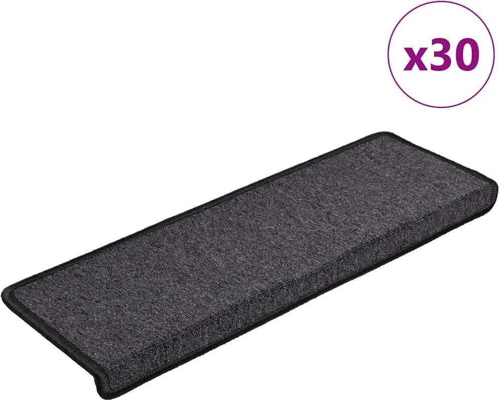 vidaXL Covorașe pentru scări, 30 buc., 65x21x4 cm, antracit, cu margini dreptunghiulare