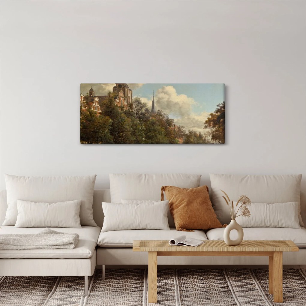 Tablou - Jan van der Heyden, View Down a Dutch Canal, reproducere (120x50 cm)