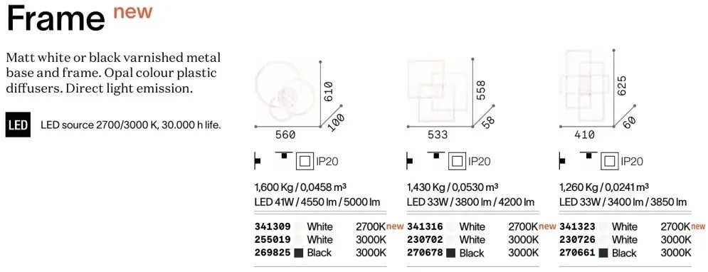 Lustra LED aplicata design geometric Frame PL rettangolo 2700k