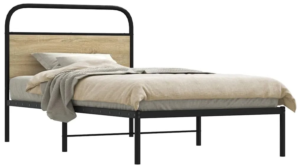 vidaXL Cadru pat fără saltea stejar sonoma, 90x200 cm, lemn prelucrat