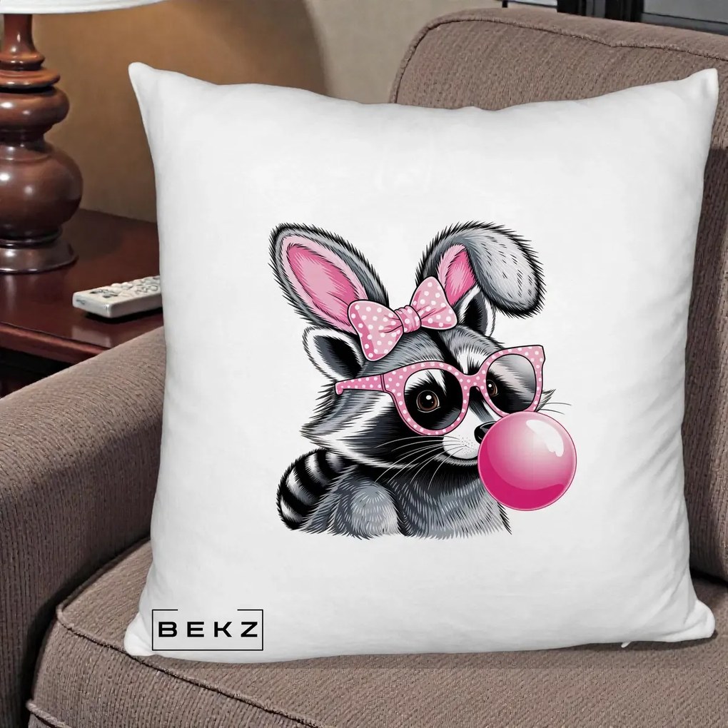 Perna Decorativa Raton cu Urechi de Iepure si Guma de Mestecat, 40x40 cm, Alb Pufos, Husa Detasabila, Perna Inclusa, BEKZ®