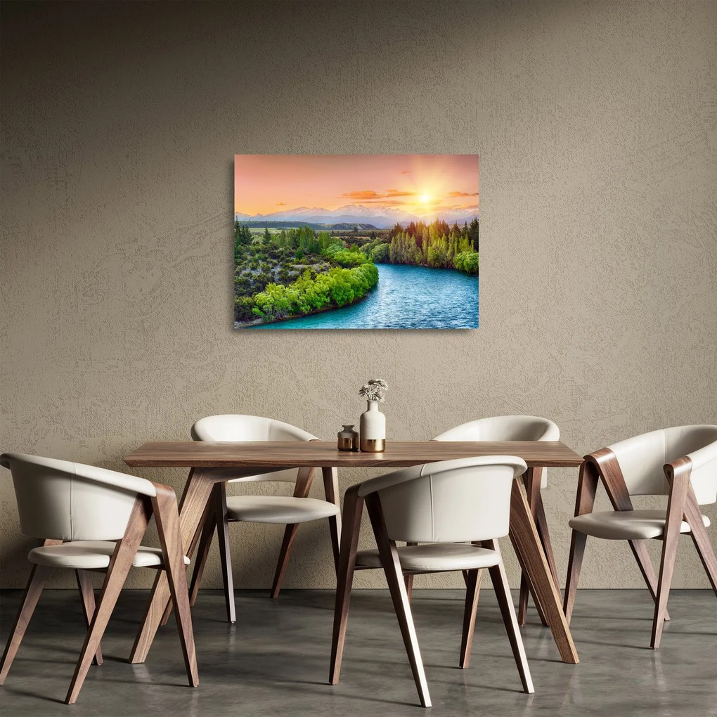 Tablou pe sticlă - Pădure peisaj montan (70x50 cm)