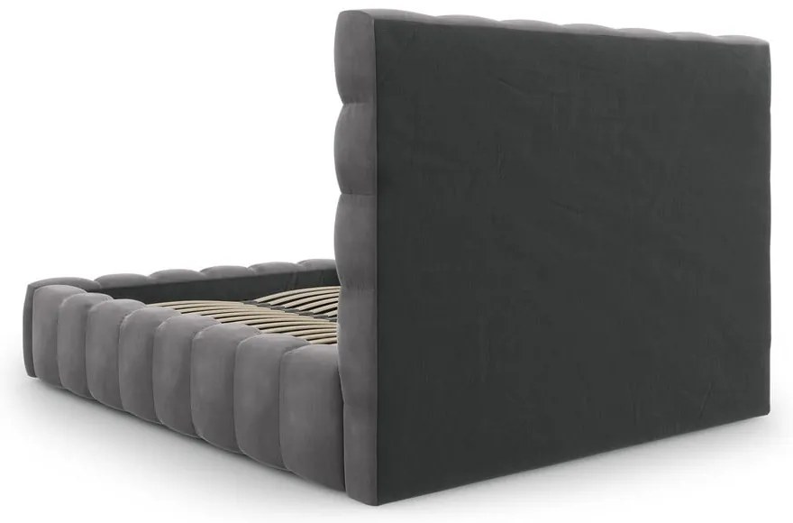 Pat matrimonial gri tapițat cu spațiu de depozitare și somieră 160x200 cm Bali – Cosmopolitan Design