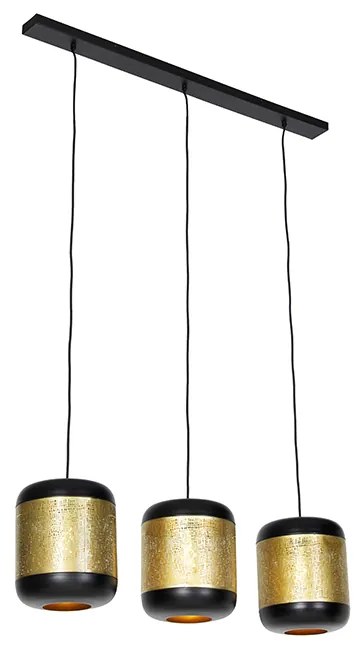 Lampă suspendată vintage neagră cu alamă ovală cu 3 lumini - Kayleigh
