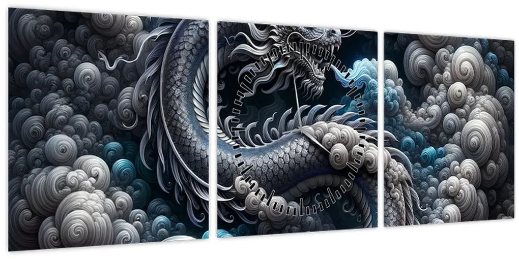 Tablou – Dragon în fum (cu ceas) (90x30 cm)
