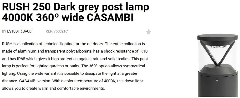 Mini Stalp LED iluminat exterior simetric 360º wide IP65 RUSH 25cm 4000K CASAMBI