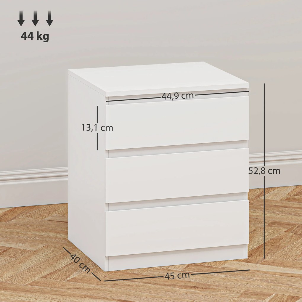 HOMCOM Comodă 3 sertare cu închidere silențioasă Comodă pentru living Birou Stil modern 45x40x52,8 cm Alb | Aosom Romania