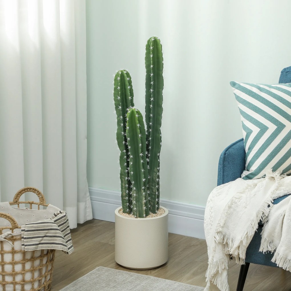 HOMCOM Plantă artificială Cactus mare 95 cm cu ghiveci, realist pentru casă, birou, verde | Aosom Romania