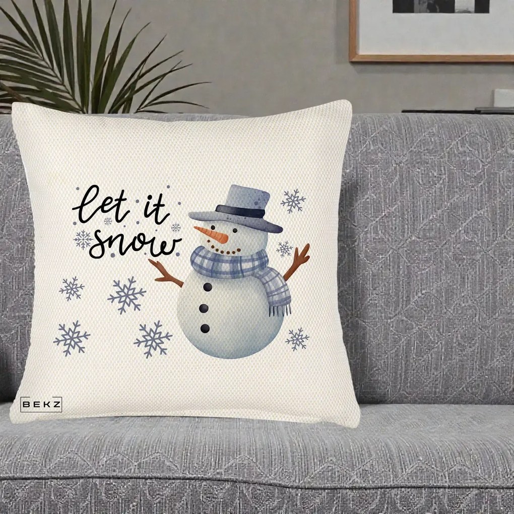 Perna Decorativa Let It Snow Om de Zapada, 40x40 cm, Crem Reliefat, Husa Detasabila, Perna Inclusa, BEKZ®