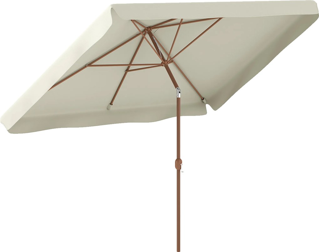 Outsunny Umbrelă de Grădină 2x3 m Înclinabilă cu Deschidere cu Manivelă, Ventilare și Margini Plisate, Anti UV 50+, Aluminiu și Poliester 180 g/㎡, Bej | Aosom Romania