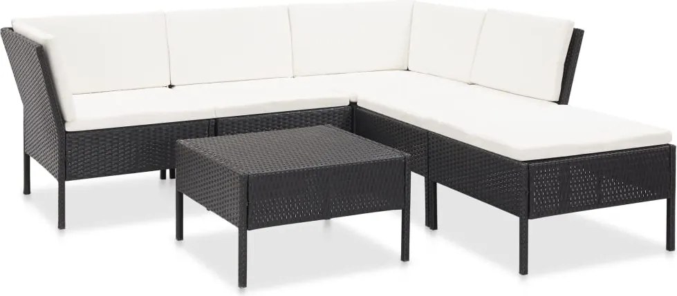 vidaXL Set mobilier de grădină cu perne, 6 piese, negru, poliratan