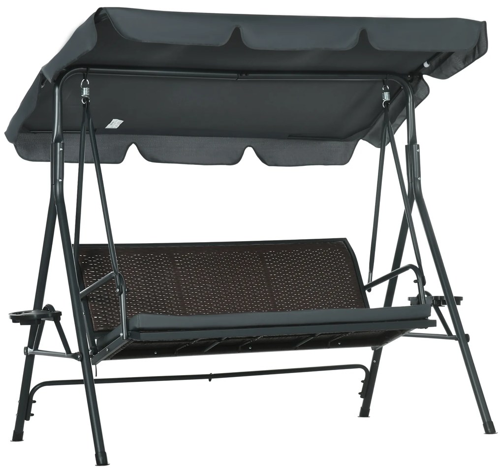 Outsunny Leagăn de Grădină de 3 Locuri cu Acoperiș Reglabil Suporturi pentru Pahar și Tăvițe Scaun 320 kg 204x112x150 cm Gri | Aosom Romania
