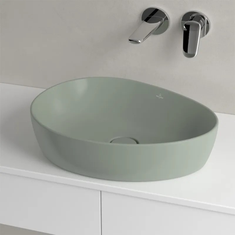 Lavoar pe blat, Villeroy & Boch, Antao, asimetric, 51 cm, verde mat