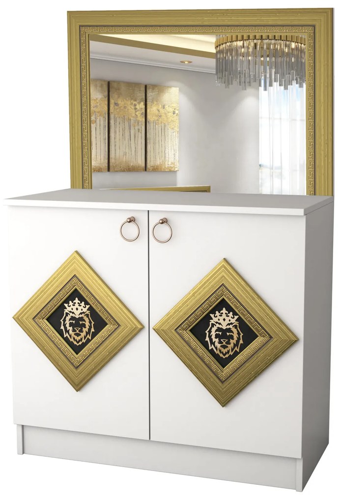 Comoda Deluxe cu oglinda, culoare alb / negru, 90 x 46 x 80 cm