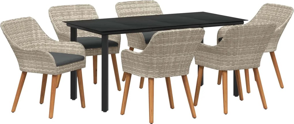 vidaXL Set de masă pentru grădină cu pernă 7 pcs Gri deschis poliratan