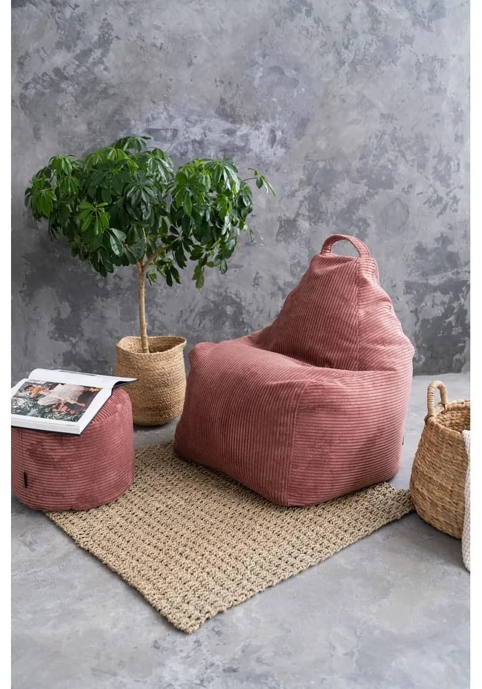 Fotoliu bean bag albastru cu tapițerie din catifea reiată Play Amuse – SLOWDOWN