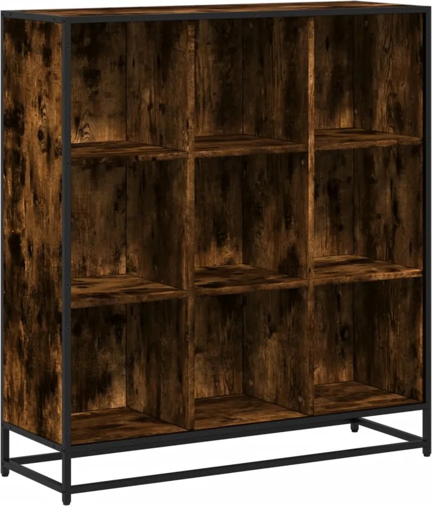 vidaXL Bibliotecă stejar fumuriu 97,5x33x107,5 cm lemn prelucrat/metal