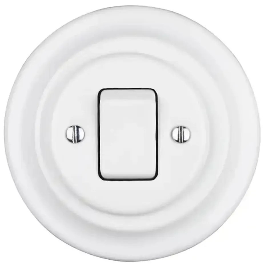 Bohemia-Design - Întrerupător retro simplu din porțelan cu ramă nr. 7, alb