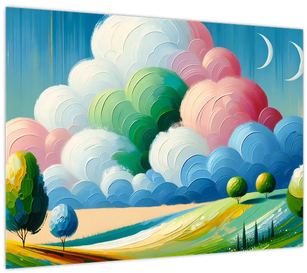 Tablou pe sticlă - Peisaj cu nor (70x50 cm)