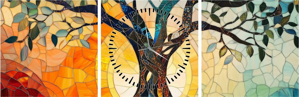 Tablou – Mozaic – soare și arbore I. (cu ceas) (90x30 cm)