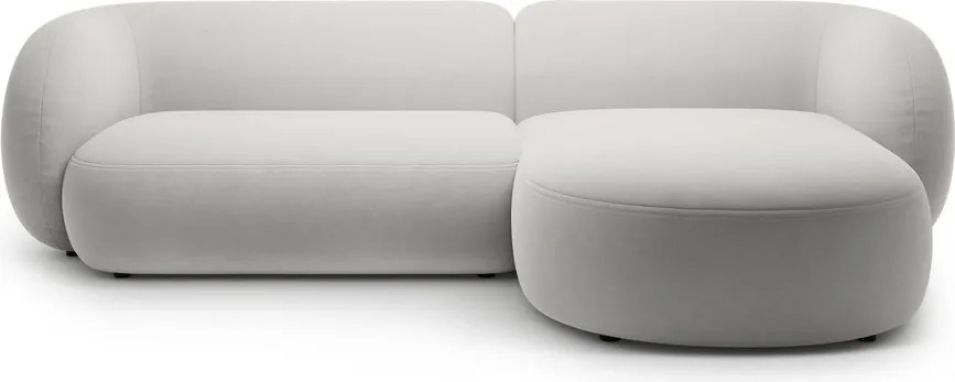 Colțar gri deschis cu tapițerie din catifea (cu colț pe partea dreaptă/cu șezlong) Kate – Micadoni