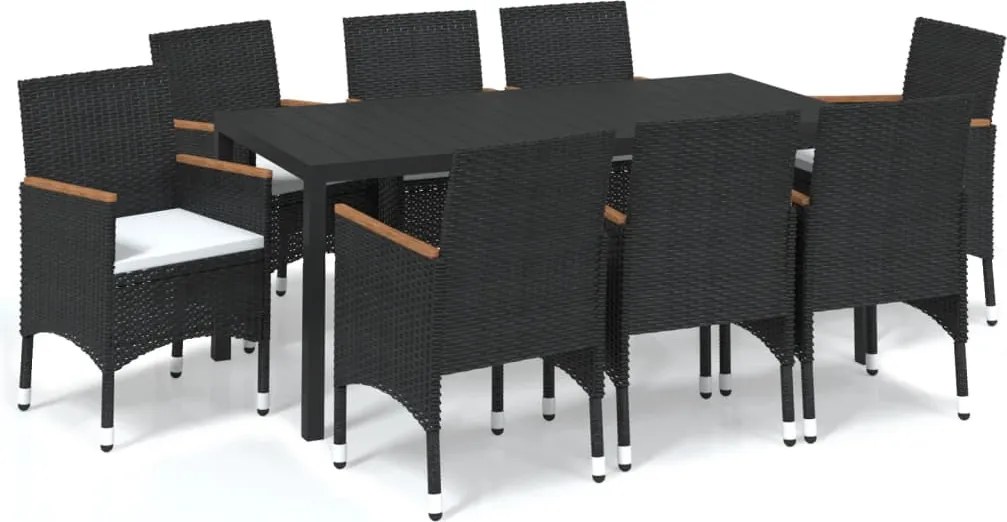 vidaXL Set mobilier de grădină cu perne, 9 piese, negru, poliratan