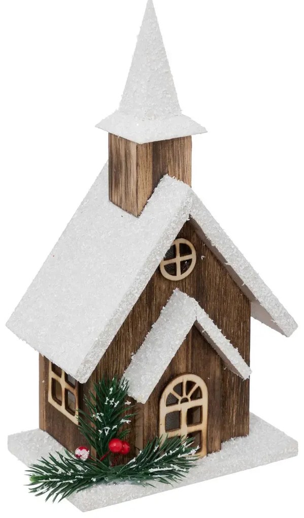 Figurina decorativa pentru Craciun biserica din lemn, 27 cm
