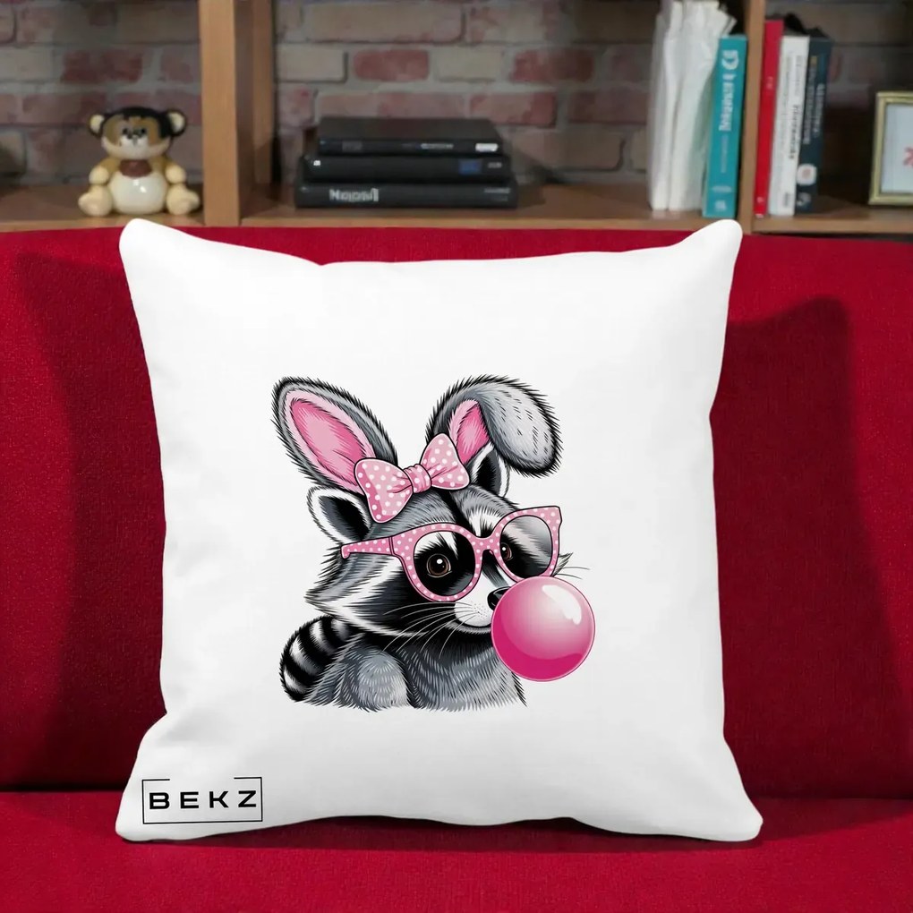 Perna Decorativa Raton cu Urechi de Iepure si Guma de Mestecat, 40x40 cm, Alba Mata, Husa Detasabila, Perna Inclusa, BEKZ®