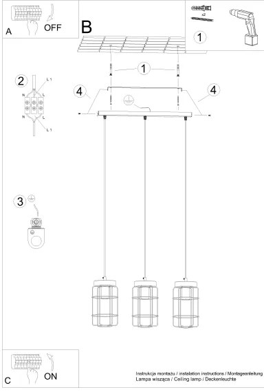 Lustră pe cablu Sollux SL.1264 GOTTO 3xE27/15W/230V negru