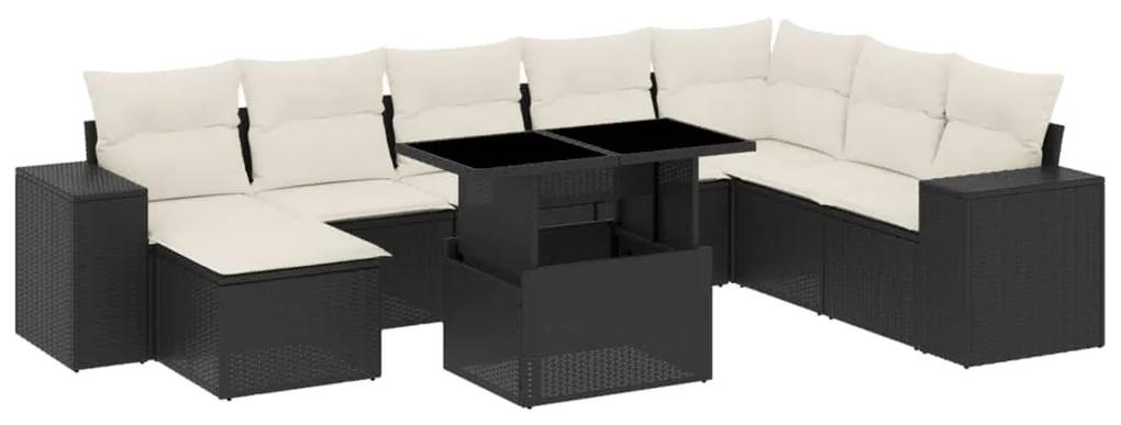 3269356 vidaXL Set mobilier de grădină cu perne, 9 piese, negru, poliratan