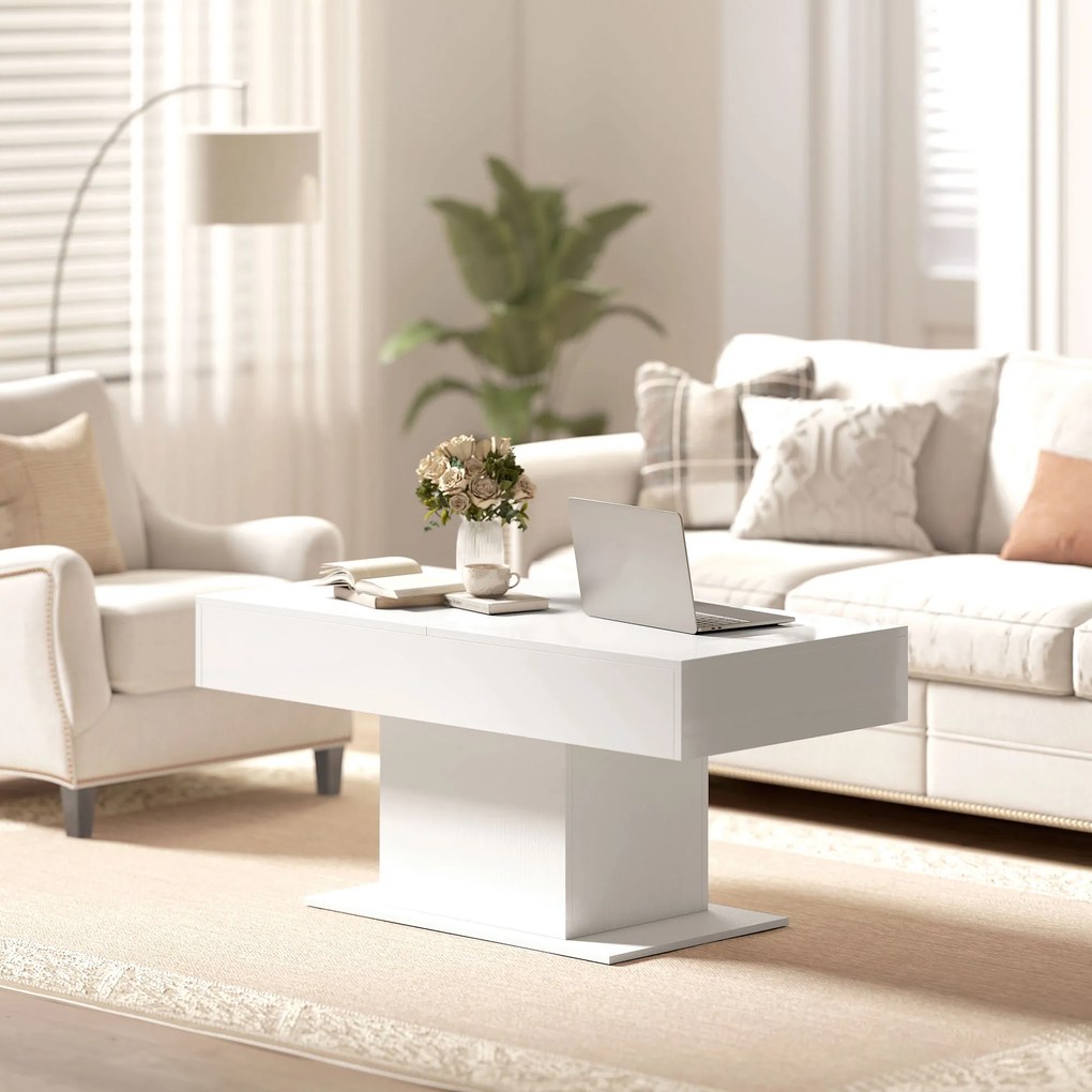 HOMCOM Măsuță de Cafea Extensibilă cu Compartiment, Măsuță de Sufragerie Modernă cu Picioare Antiderapante, Măsuță de Living pentru Acasă Birou, 108-178,5x53x49 cm, Alb Lucios | Aosom Romania