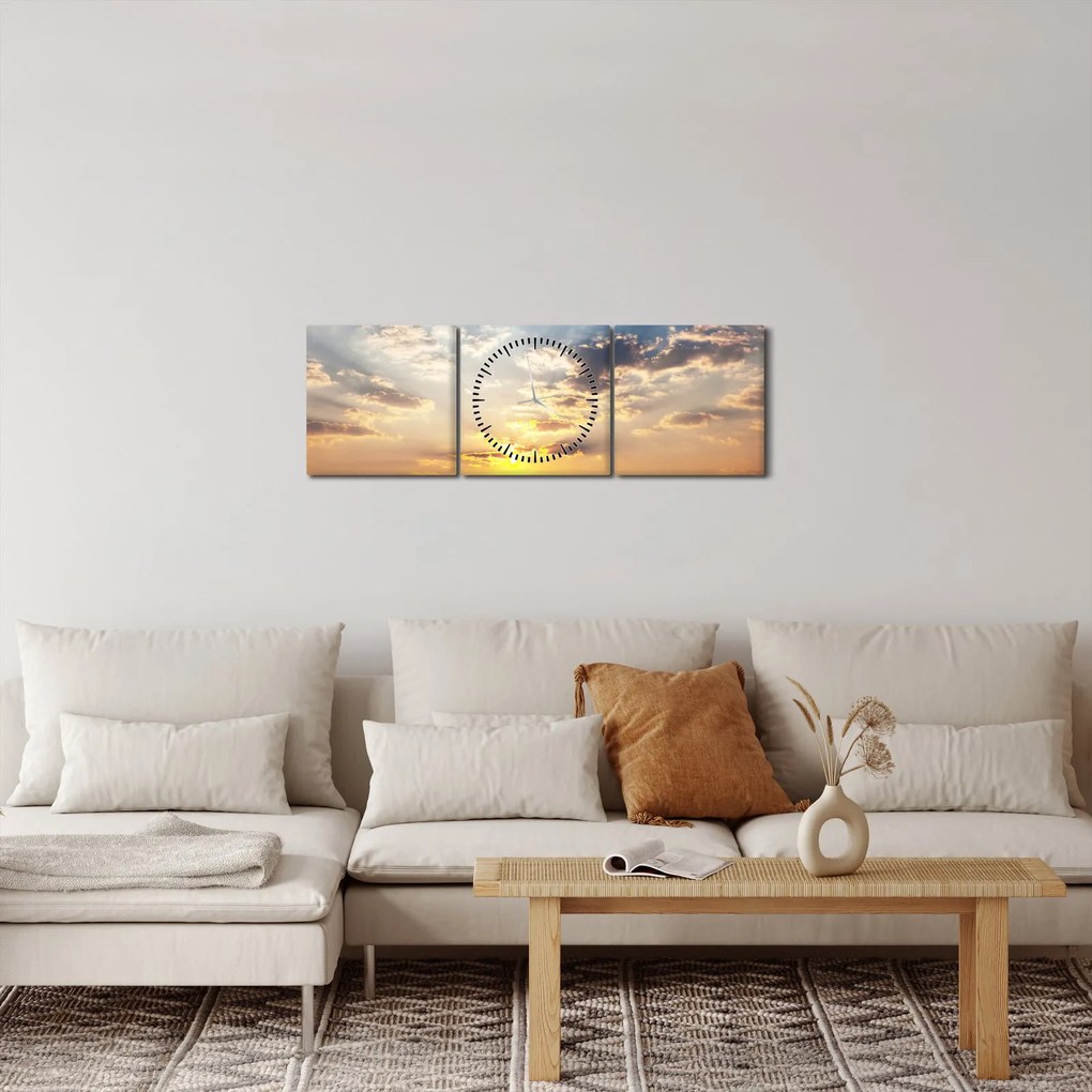 Tablou - Elefanți rătăcind în savană (cu ceas) (90x30 cm)
