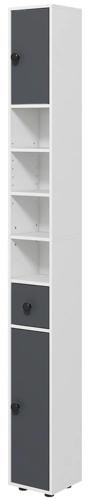 kleankin Coloană de depozitare dulap înalt pentru baie 1 sertar 4 rafturi reglabile și 2 dulapuri 20 x 20 x 180 cm gri | Aosom Romania