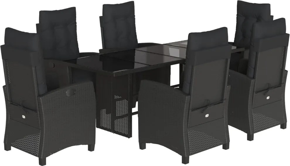 vidaXL Set mobilier de grădină cu perne, 7 piese, negru, poliratan