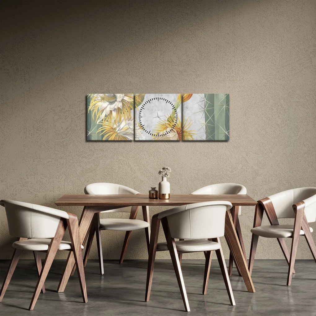 Tablou - Cactuși înfloriți (cu ceas) (90x30 cm)