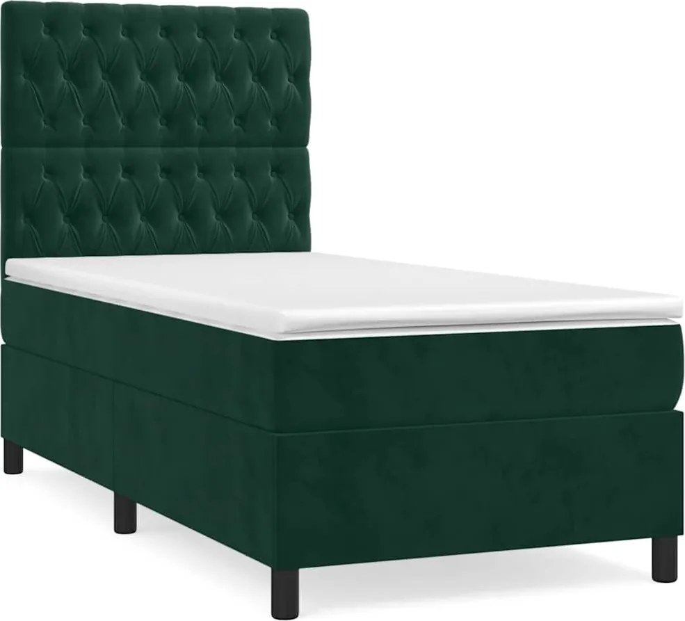 vidaXL Pat box spring cu saltea, verde închis, 80x200 cm, catifea