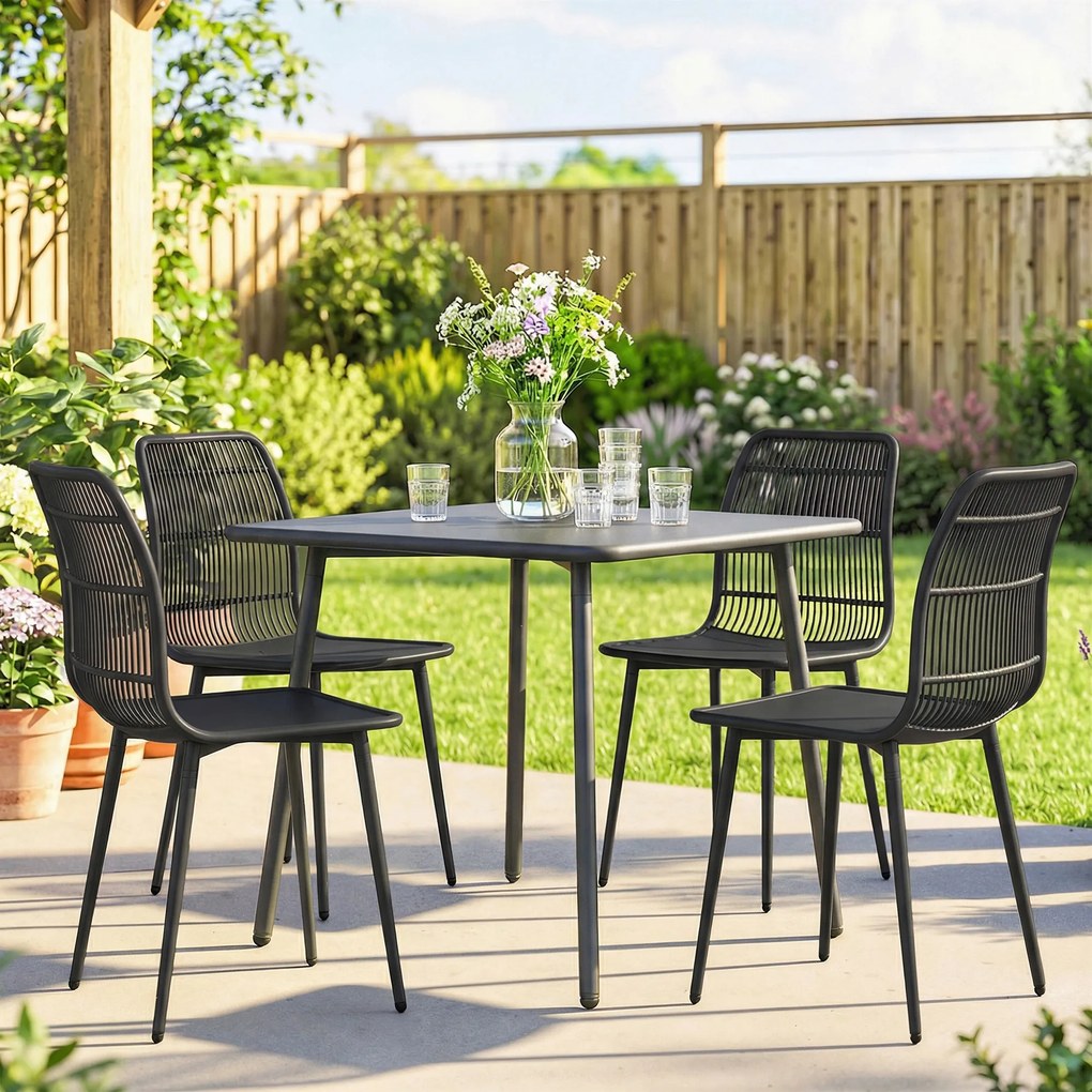 Outsunny Scaune de Dining pentru Exterior Set de 4, Scaune de Grădină cu Spatar Fisurat, Negru | Aosom Romania