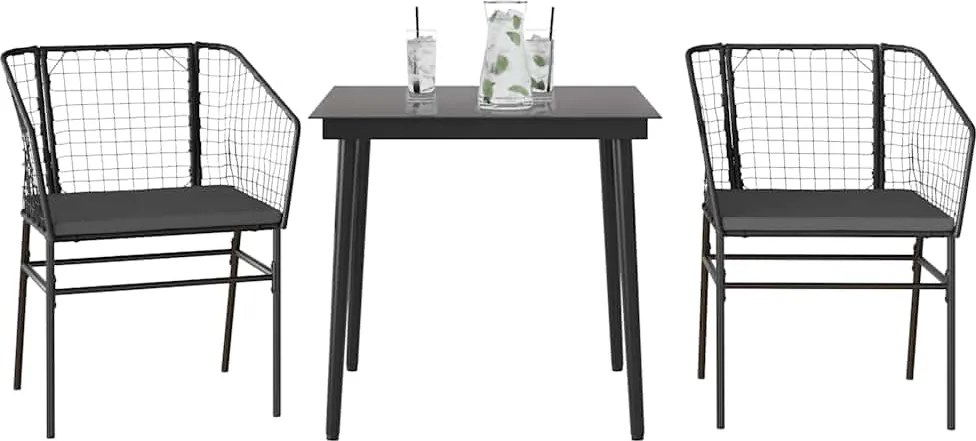 vidaXL Set de sufragerie de grădină 3 piese neagră