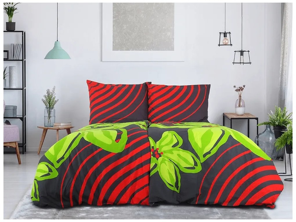 Lenjerie de pat din bumbac FLOERIC rosu-verde Dimensiune lenjerie de pat: 70 x 90 cm | 140 x 200 cm