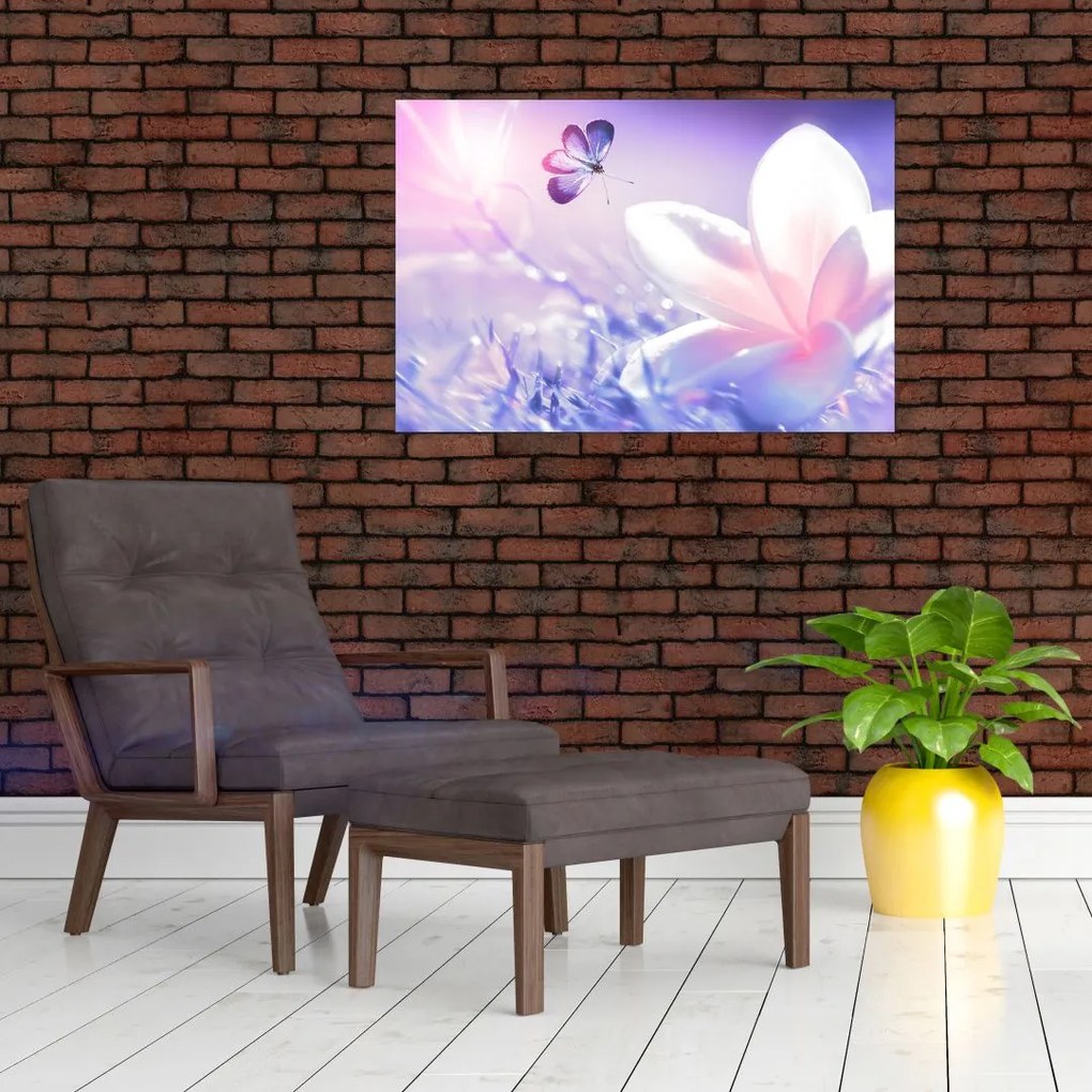 Tablou - Fluture lângă floare (90x60 cm)