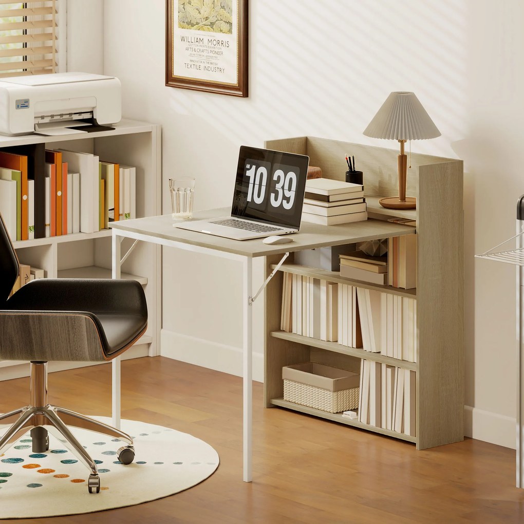 HOMCOM Masă pliabilă cu raft, design industrial, economisire de spațiu, pentru spații mici, 78,5 x 91 x 93 cm, Stejar | Aosom Romania